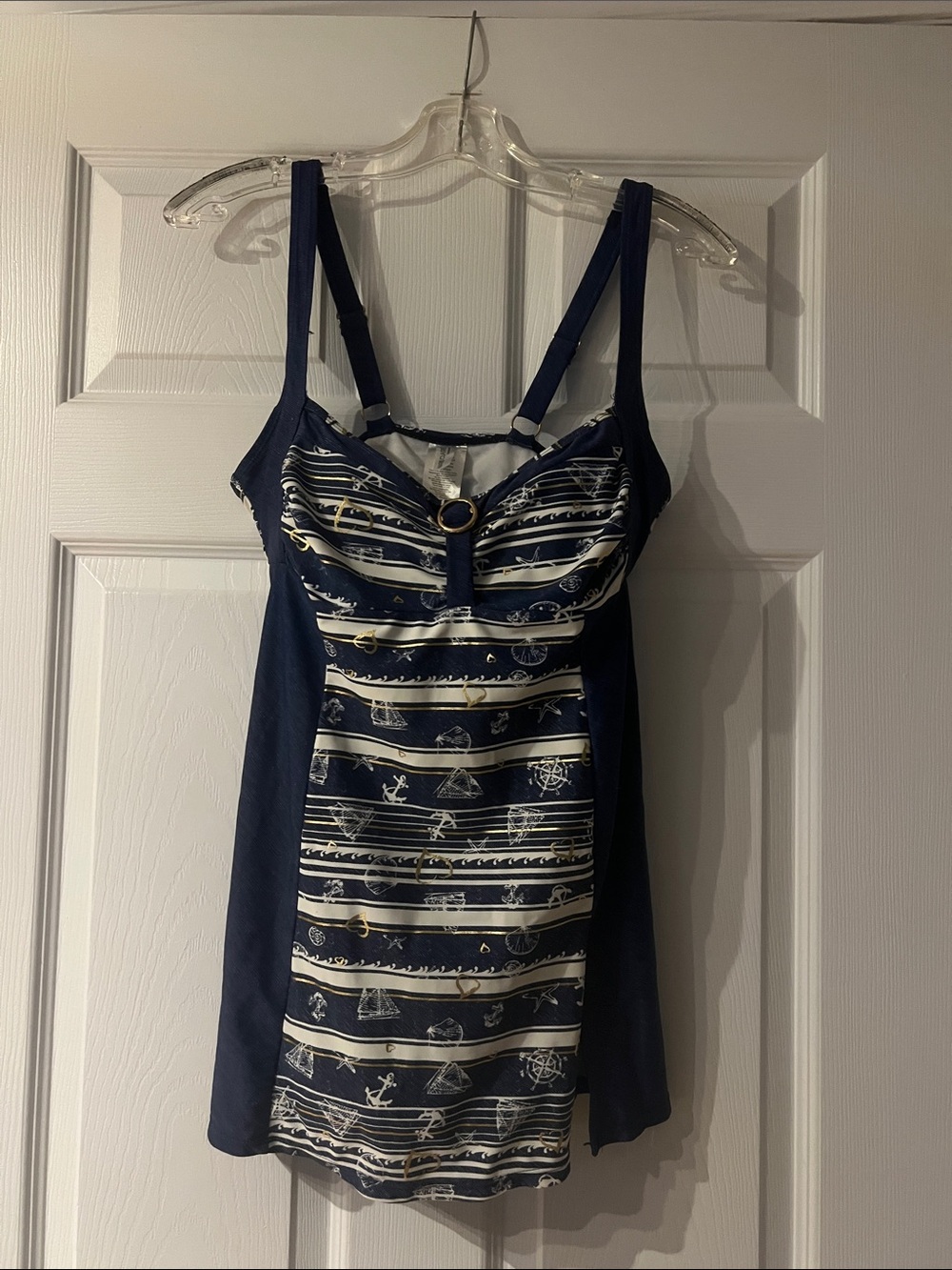 Navy Nautical Print One-Piece Swimdress